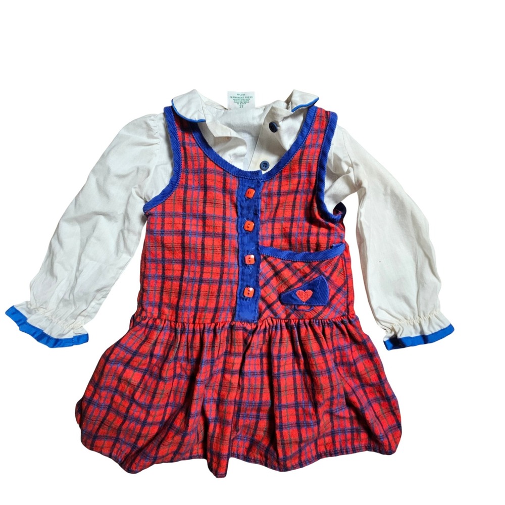 Vintage Health-tex Toddler Girls Plaid Jumper Dress & Blouse Set 2T Retro 80s‎
